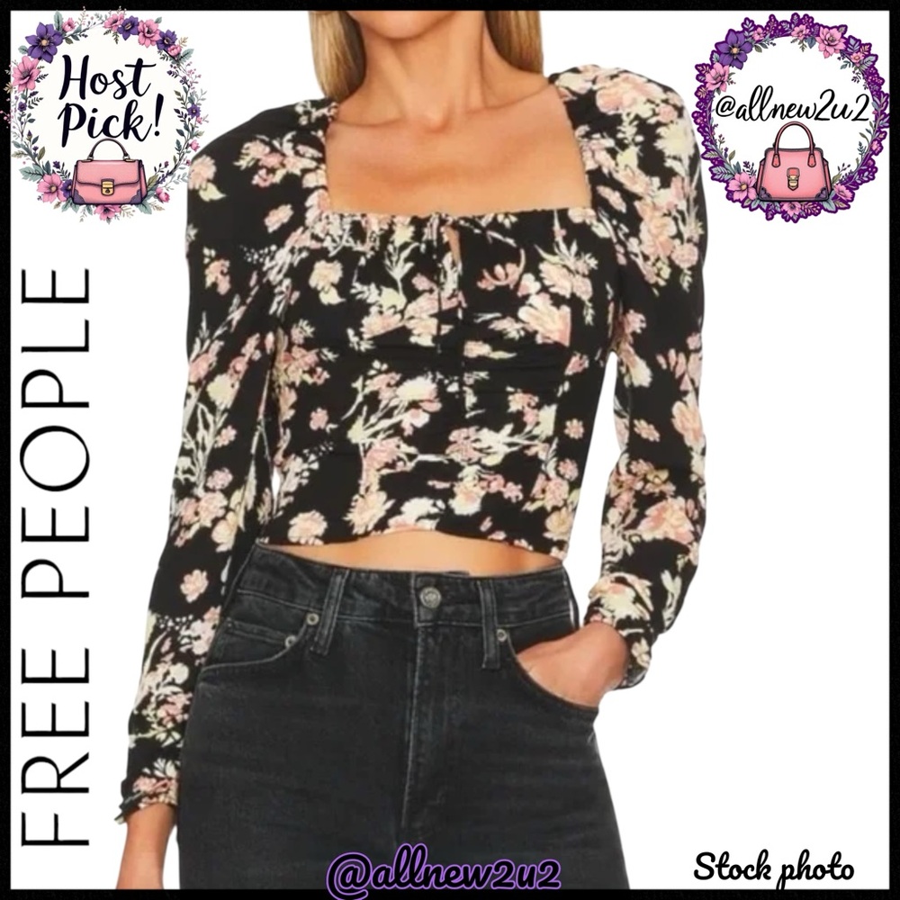 FREE PEOPLE Hilary Black Combo Printed Floral Top Size XS